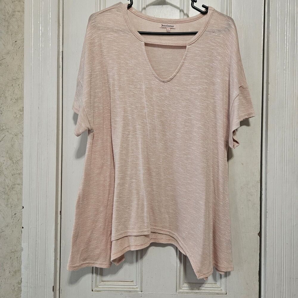 Juicy Couture Peach Marble Knit Top Size Large Short Sleeve Keyhole